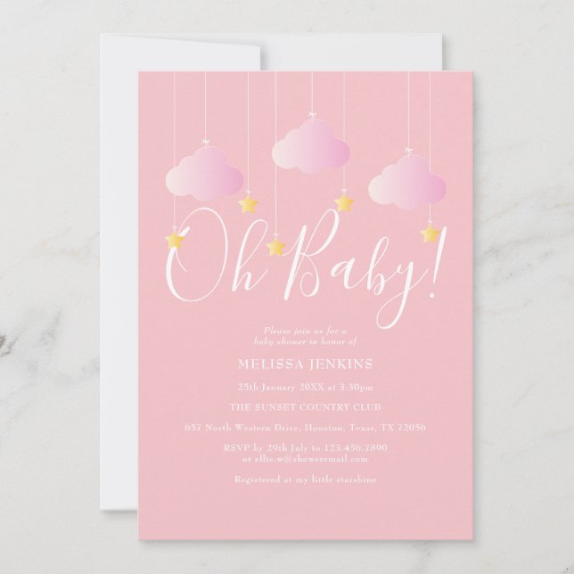 Oh Baby Pink Twinkle Twinkle Baby Shower/Sprinkle Invitation (Front)