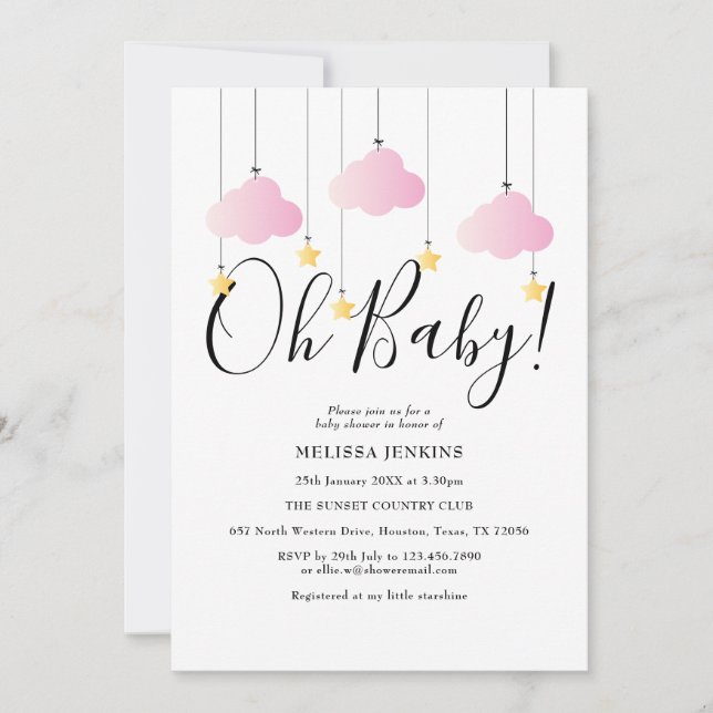Oh Baby Pink Twinkle Twinkle Baby Shower Sprinkle Invitation (Front)
