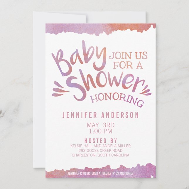 Oh Baby Pink Watercolor Baby Shower Invitation (Front)