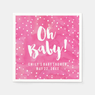 Oh Baby Pink Watercolor Baby Shower Napkin
