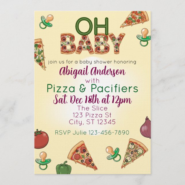 Oh Baby, Pizza & Pacifiers Baby Shower Invitation (Front)