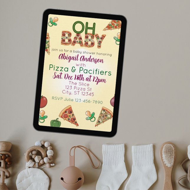 Oh Baby, Pizza & Pacifiers Baby Shower Invitation (Creator Uploaded)