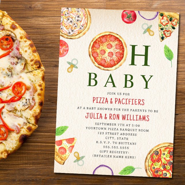 Oh Baby Pizza + Pacifiers Baby Shower Invitation (Creator Uploaded)