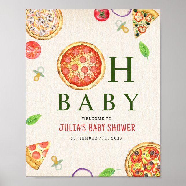 Oh Baby Pizza + Pacifiers Baby Shower Poster (Front)