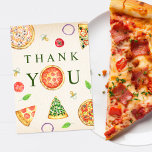 Oh Baby Pizza   Pacifiers Baby Shower  Thank You Card<br><div class="desc">Pizza & Pacifiers baby shower pizza party theme with Illustration of a pepperoni pizza incorporated in to the design "THANK YOU" with pizza,  tomato,  basil,  onion,  and pacifier illustrations all around.</div>