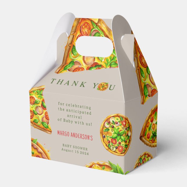 Oh Baby Pizza Tomatoes Olivia Green Baby Shower Favour Box (Front Side)
