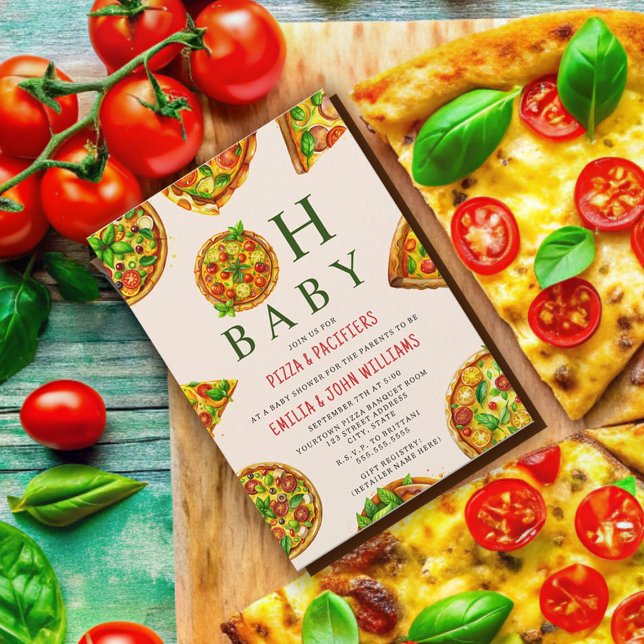 Oh Baby Pizza Tomatoes Olivia Green Baby Shower Invitation (Creator Uploaded)