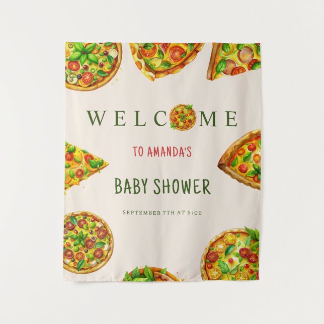 Oh Baby Pizza Tomatoes Olivia Green Baby Shower Tapestry (Front)