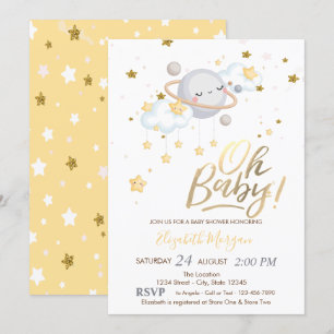 Oh Baby Planet Clouds Stars Baby Shower Invitation