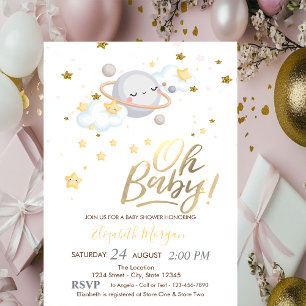 Oh Baby Planet Clouds Stars Baby Shower Invitation