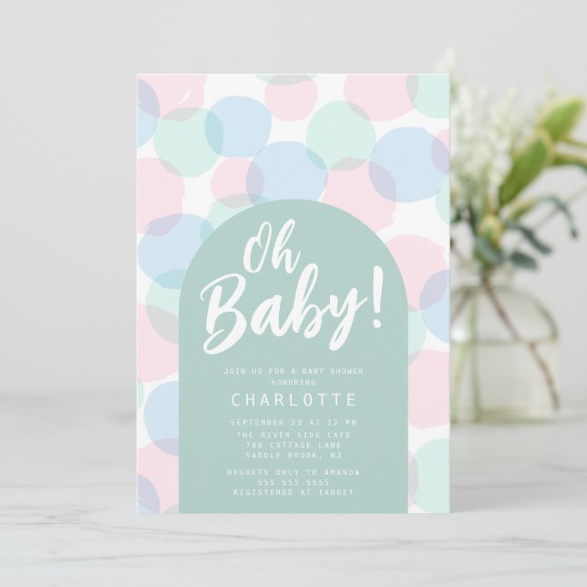 Oh Baby Polka Dots Baby Shower Invitation (Standing Front)