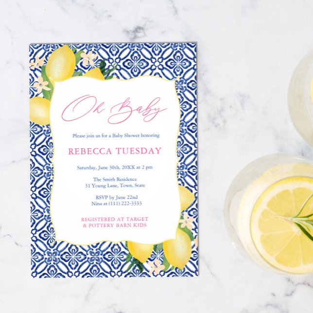 Oh Baby Positano Lemons Pink Girl Baby Shower Invitation (Creator Uploaded)