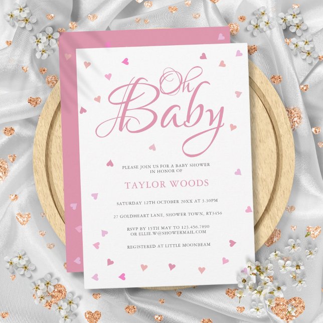 Oh Baby Pretty Pink Hearts Baby Shower Sprinkle Invitation (Oh Baby Pretty Pink Hearts Baby Shower Sprinkle Invitation)