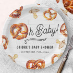 Oh Baby Pretzels & Pacifiers Baby Shower Welcome Paper Plate<br><div class="desc">Pretzels & Pacifiers Baby shower theme featuring illustration of soft pretzel incorporated into "Oh Baby" text with illustrations of pretzels and pacifiers around text.  Background is subway tile inspired.</div>