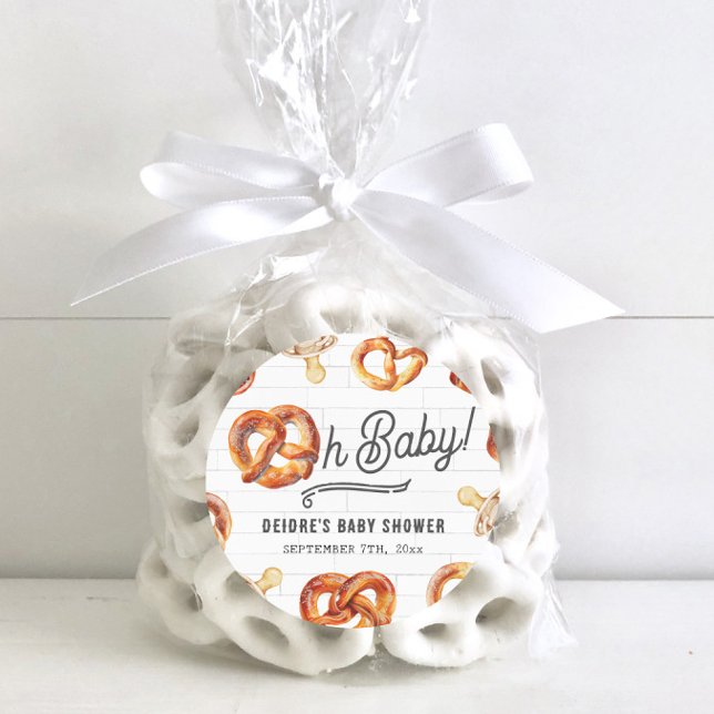 Oh Baby Pretzels & Pacifiers Neutral Baby Shower  Classic Round Sticker (Creator Uploaded)