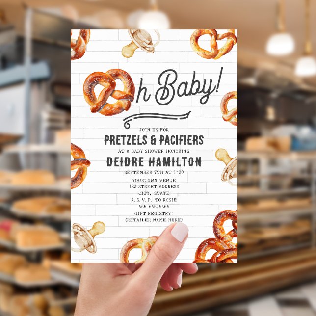 Oh Baby Pretzels & Pacifiers Neutral Baby Shower  Invitation (Creator Uploaded)