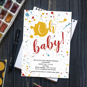 Oh Baby Primary Paint Splatter Neutral Baby Shower Invitation