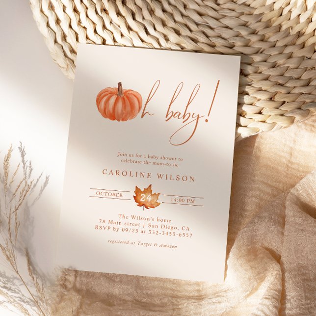 Oh Baby Pumpkin Baby Shower Fall Minimalist Invitation (Creator Uploaded)