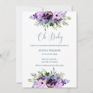 Oh Baby Purple floral baby shower Invitation
