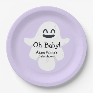 Oh Baby Purple Ghost Halloween Baby Shower Paper Plate