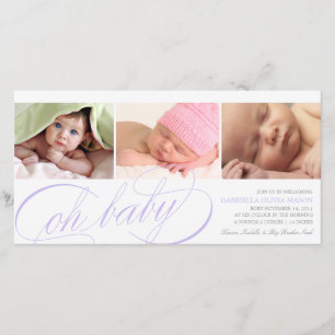 Oh Baby Purple Script Birth Announcement