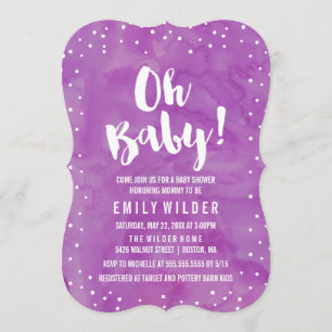 Oh Baby Purple Watercolor Baby Shower Invitation