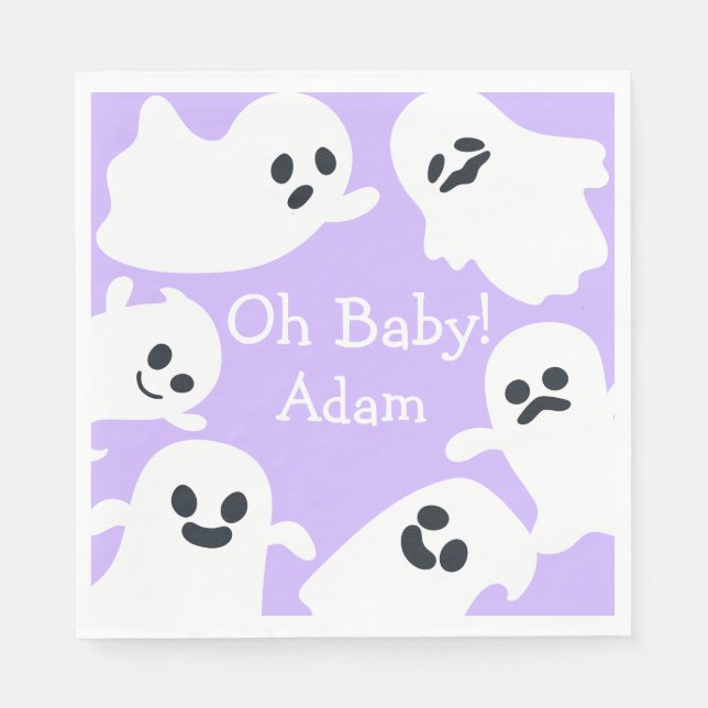 Oh Baby! Purple & White Halloween Fall Baby Shower Napkin (Front)