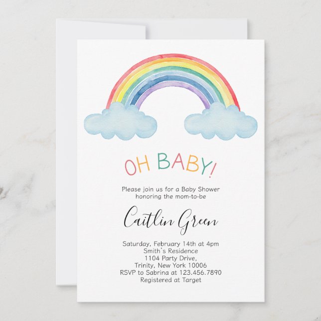 Oh Baby Rainbow Baby Shower Invitation (Front)