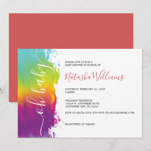 Oh Baby, Rainbow Watercolor Baby Shower, Orange Invitation