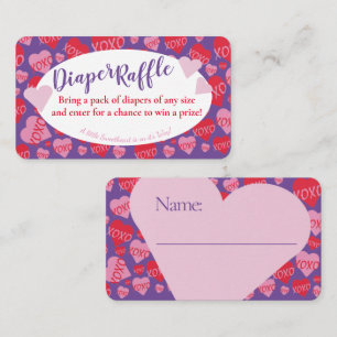 Oh Baby Red Pink Sweethearts Diaper Raffle Purple Enclosure Card