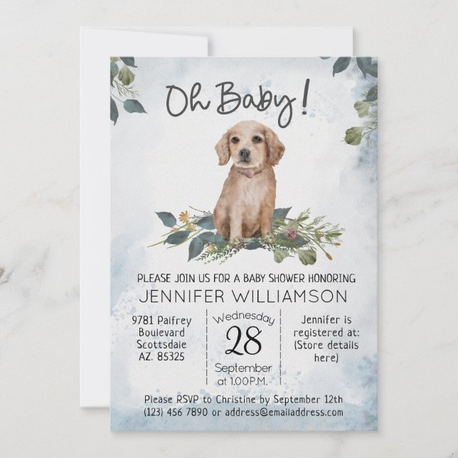 Oh Baby! Retriever Puppy Dog Baby Shower  Invitation (Front)