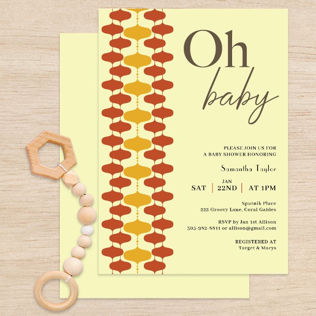 Oh Baby Retro Baby Shower Invitation – Mid Century (Oh Baby Minimalist Mid Century Modern Invitation)