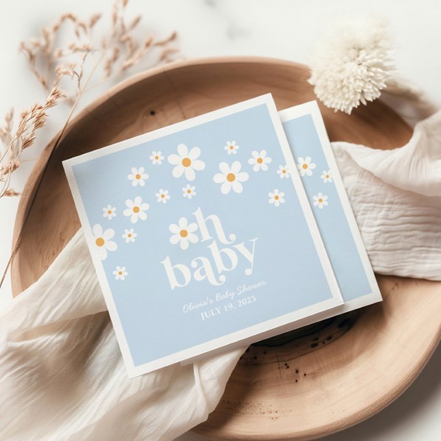 Oh Baby! Retro Daisy blue boho Baby Shower Napkin (Creator Uploaded)