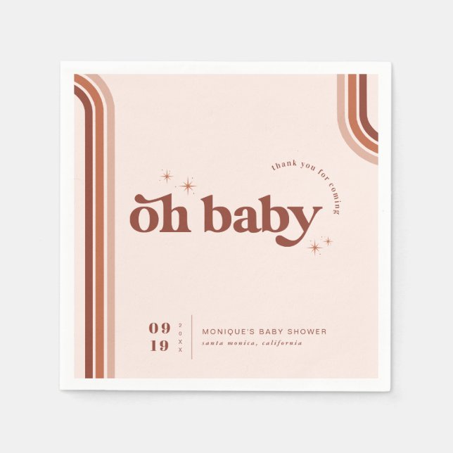 Oh Baby | Retro Seventies Baby Shower Napkin (Front)