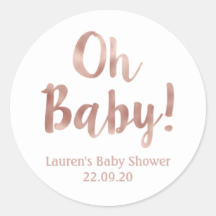 Oh Baby rose gold baby shower Classic Round Sticker