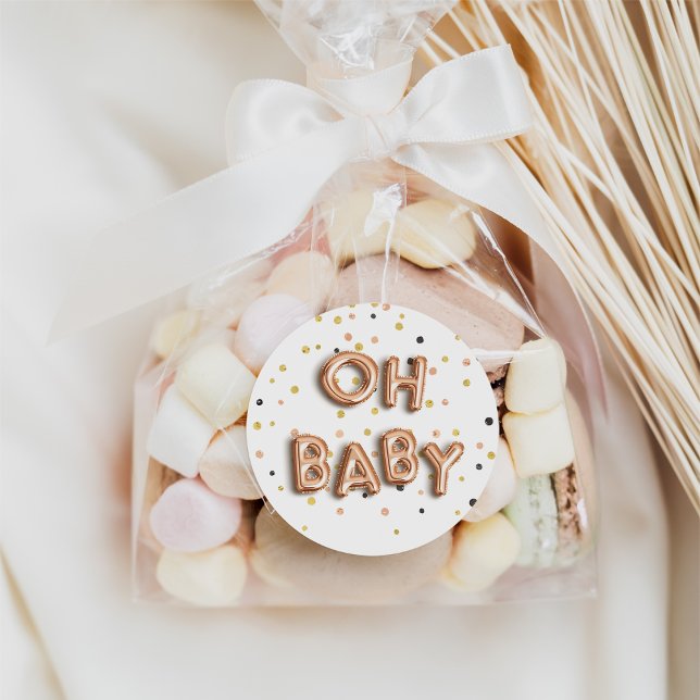 Oh Baby | Rose Gold Baby Shower Classic Round Sticker (Creator Uploaded)