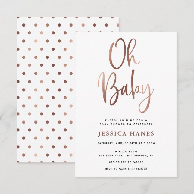 Oh Baby Rose Gold Foil Baby Shower Invitation (Front/Back)
