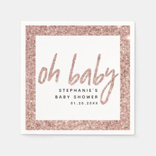 Oh Baby Rose Gold Pink Glitter Girl Baby Shower Napkin