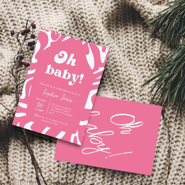 Oh Baby! Rose pink Chequered Gingham baby shower  Invitation (Creator Uploaded)