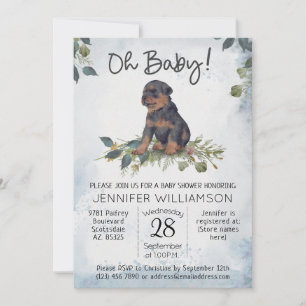 Oh Baby! Rottweiler Puppy Dog Baby Shower  Invitation