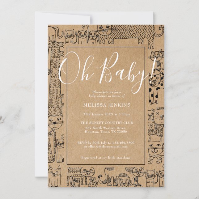 Oh Baby Rustic Cats Baby Shower Invitation (Front)
