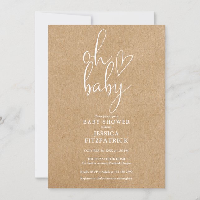 Oh Baby Rustic Kraft Boho All In One Baby Shower Invitation (Front)