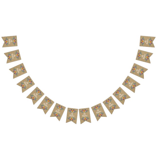 Oh Baby! Rustic Kraft Floral Wreath Baby Shower Bunting (All)