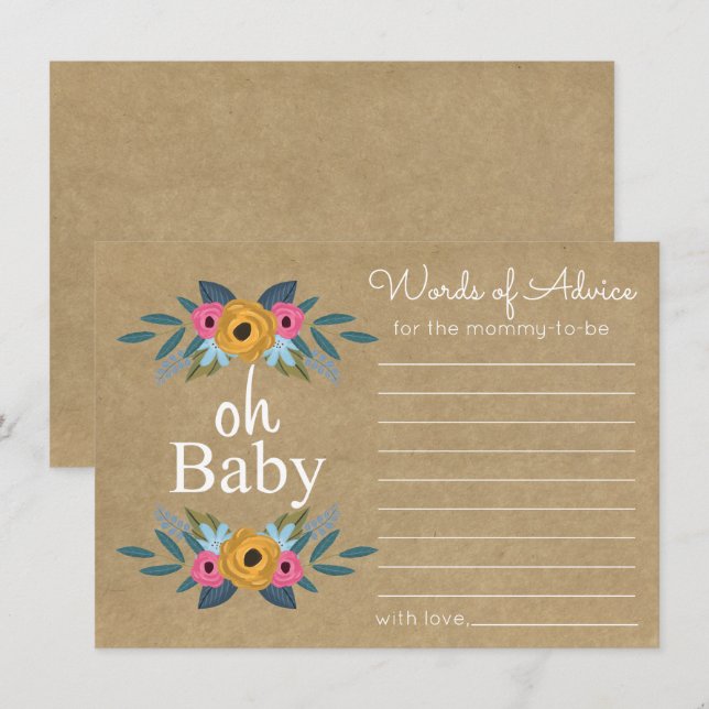 Oh Baby! Rustic Kraft Floral Wreath Baby Shower Invitation (Front/Back)