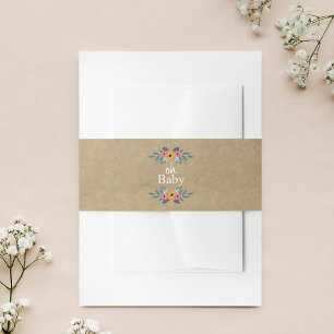 Oh Baby! Rustic Kraft Floral Wreath Baby Shower Invitation Belly Band