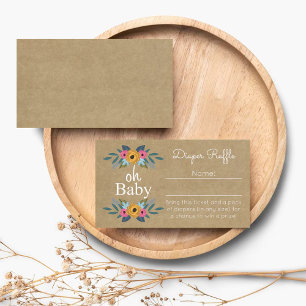 Oh Baby! Rustic Kraft Floral Wreath Diaper Raffle Enclosure Card