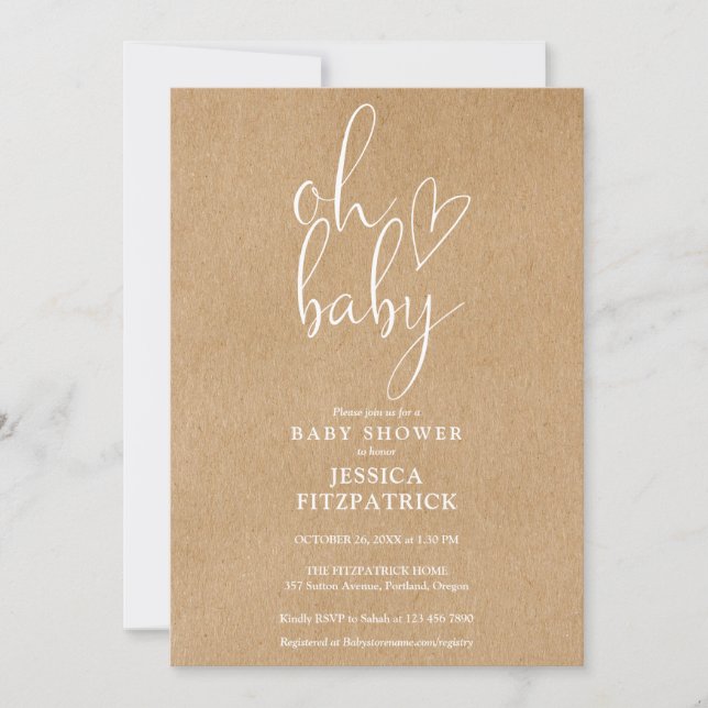 Oh Baby Rustic Kraft Gender Neutral Baby Shower Invitation (Front)