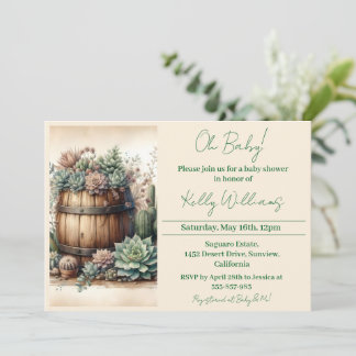 Oh Baby! Rustic Succulents & Cacti Baby Shower Invitation