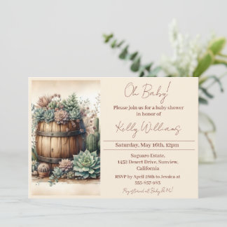 Oh Baby! Rustic Succulents & Cacti Baby Shower Invitation
