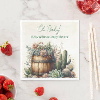 Oh Baby! Rustic Succulents & Cacti Baby Shower Napkin